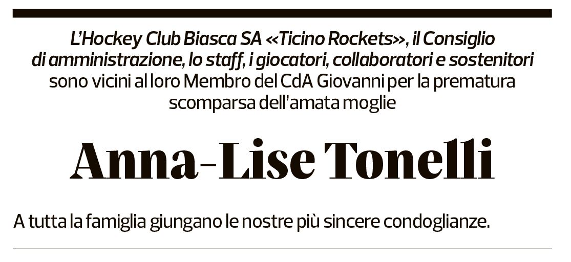 Annuncio funebre Anna-lise Tonelli