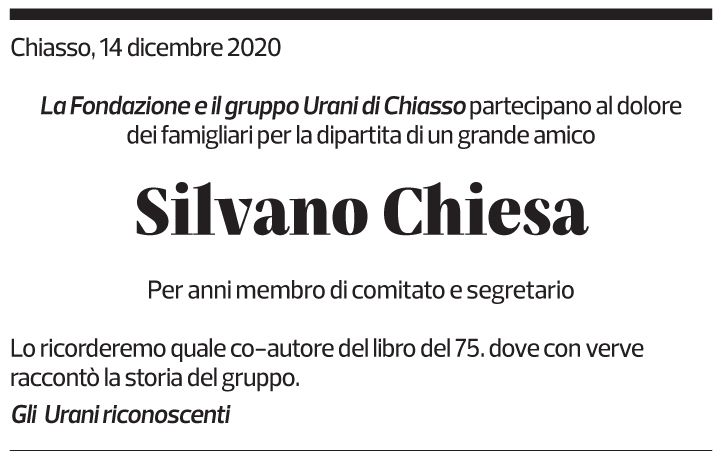 Annuncio funebre Silvano Chiesa