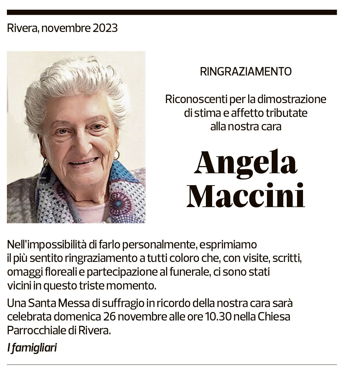 Annuncio funebre Angela Maccini