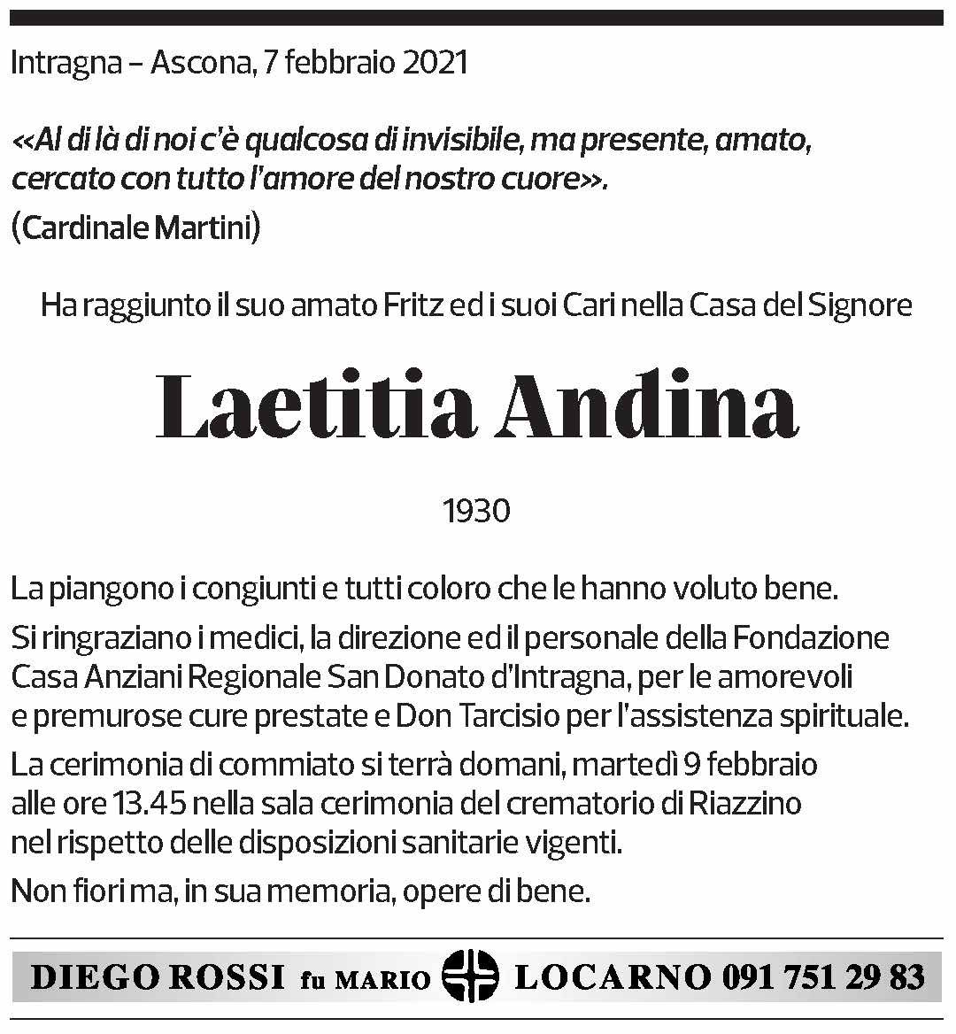 Annuncio funebre Laetitia Andina