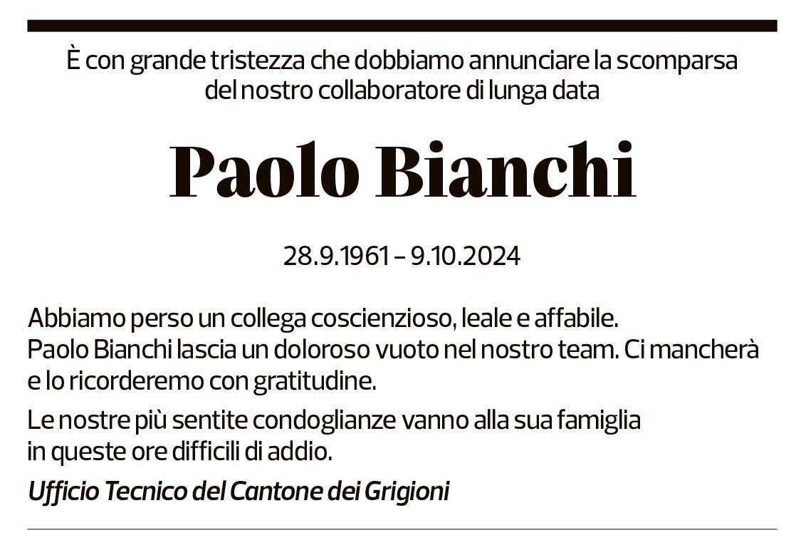 Annuncio funebre Paolo Bianchi