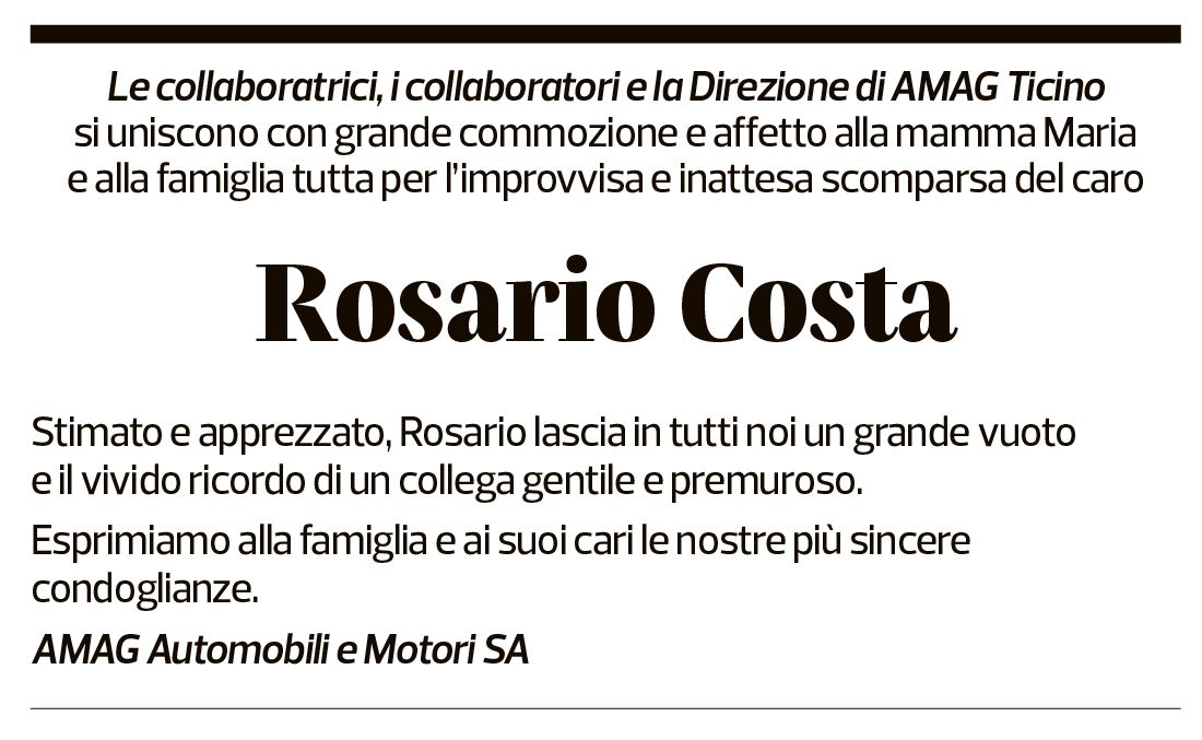 Annuncio funebre Rosario Costa