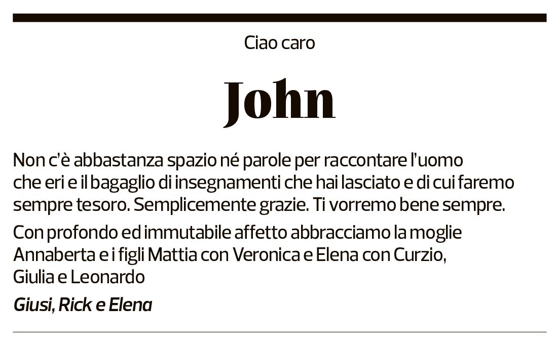 Annuncio funebre John Noseda