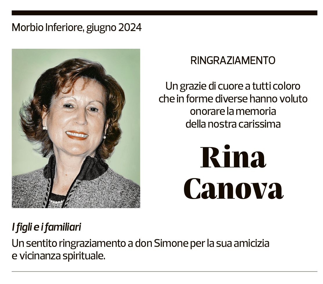 Annuncio funebre Rina Canova