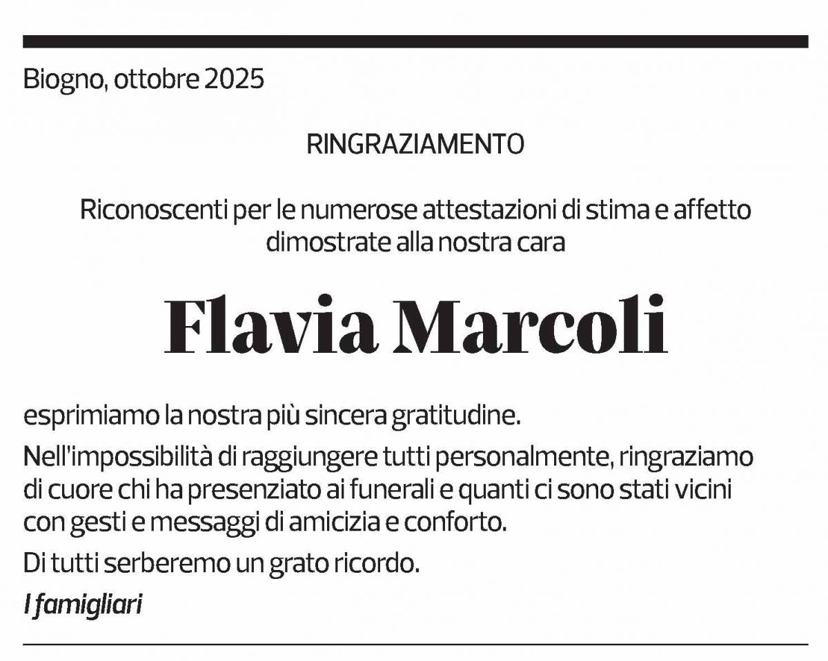 Annuncio funebre Flavia Marcoli