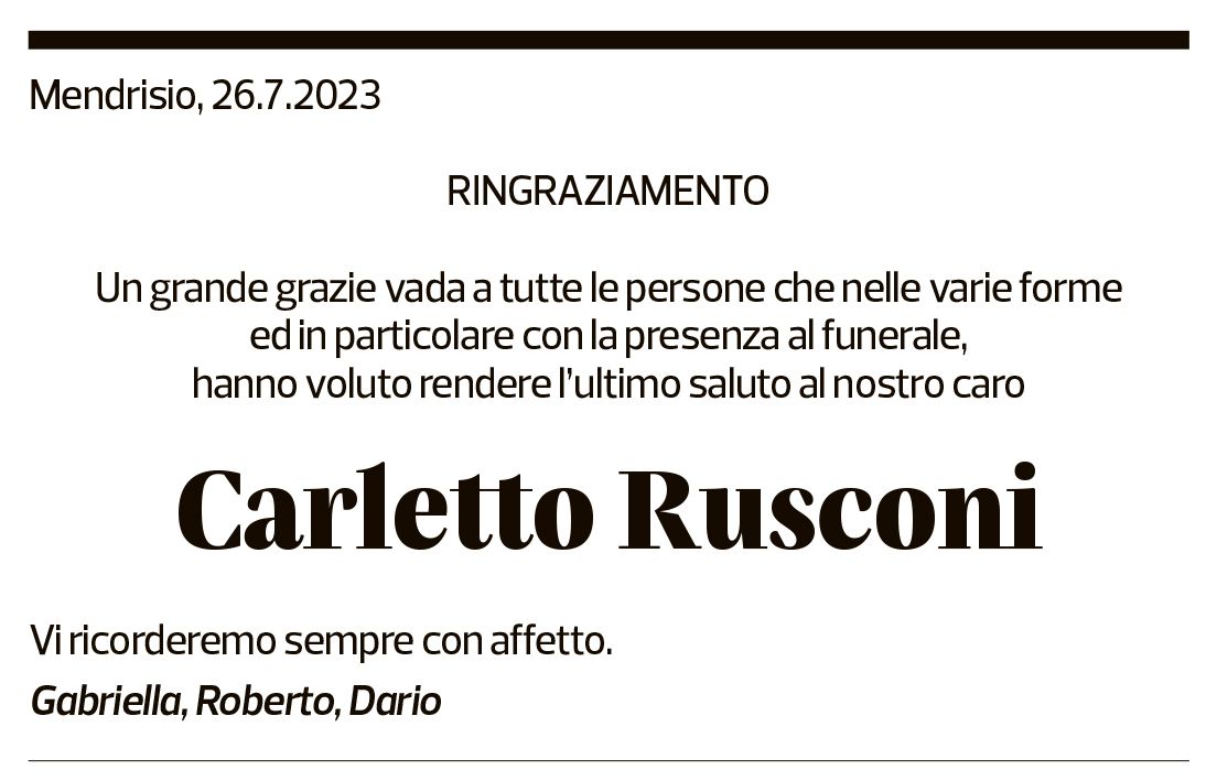 Annuncio funebre Carletto Rusconi