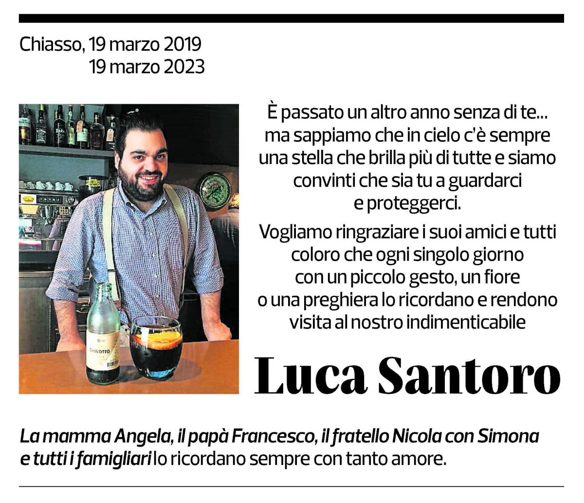 Annuncio funebre Luca Santoro