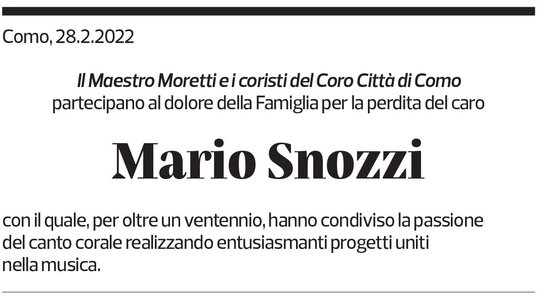 Annuncio funebre Mario Snozzi