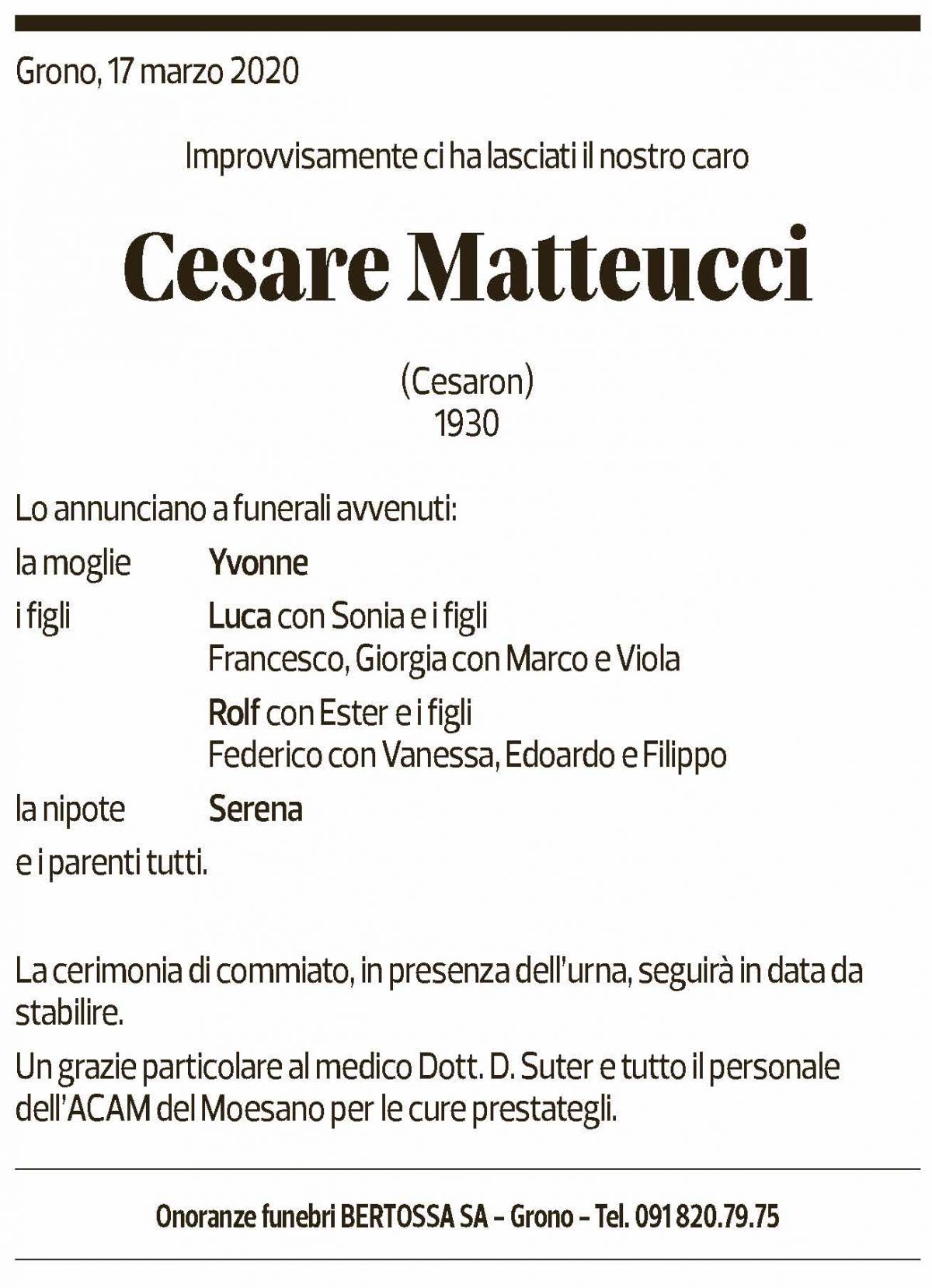 Annuncio funebre Cesare Matteucci