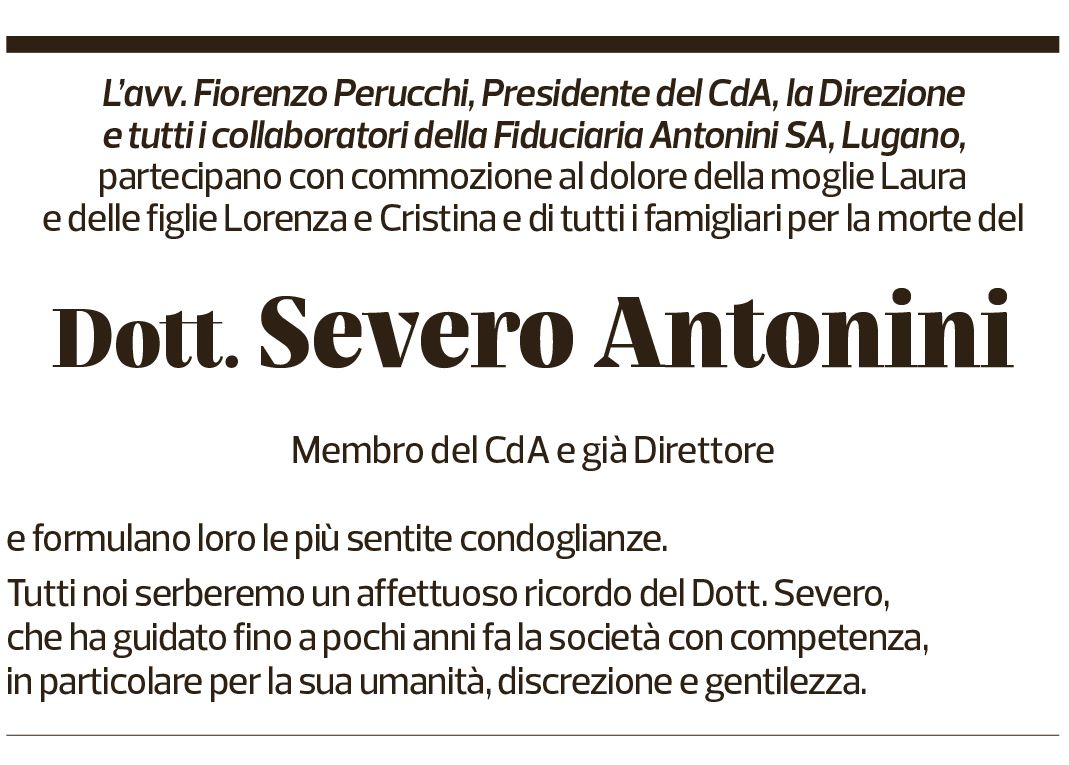 Annuncio funebre Severo Antonini