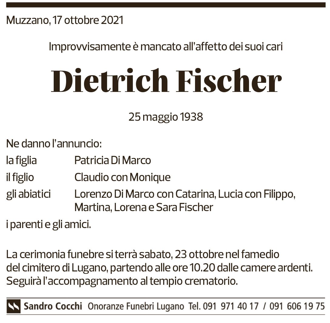 Annuncio funebre Dietrich Fischer