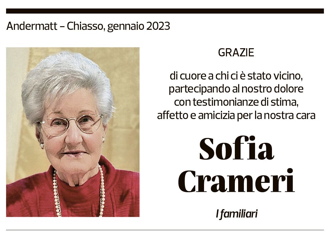 Annuncio funebre Sofia Crameri