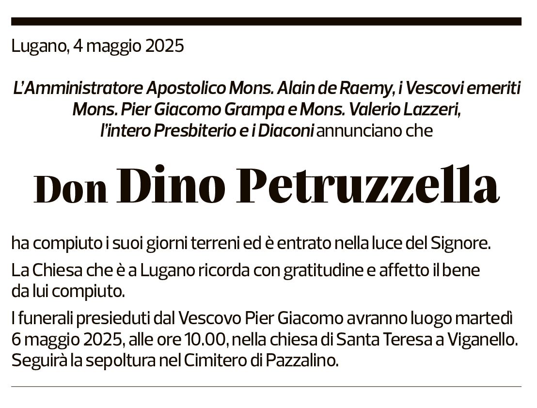 Annuncio funebre Dino Petruzzella