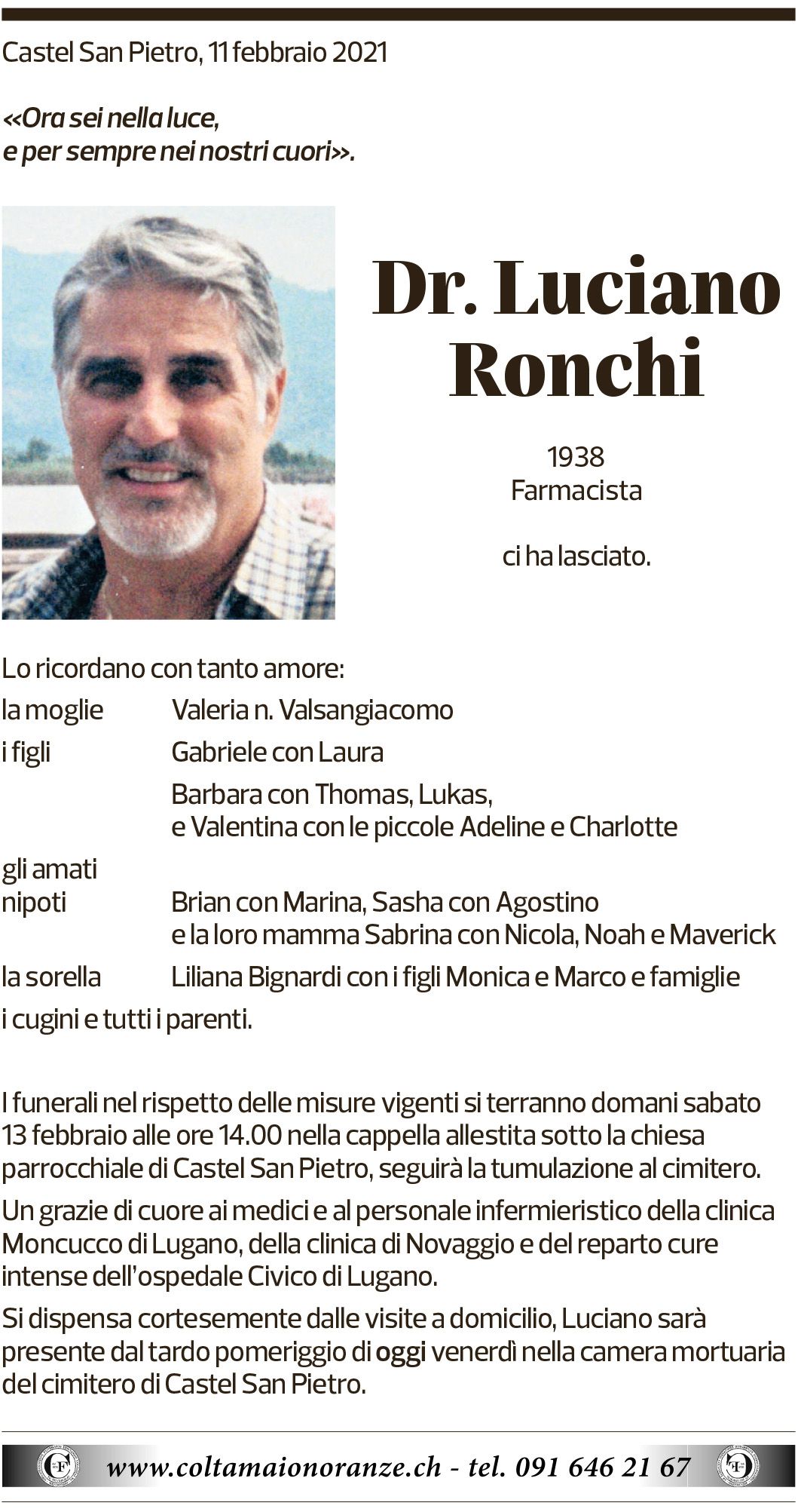 Annuncio funebre Luciano Ronchi