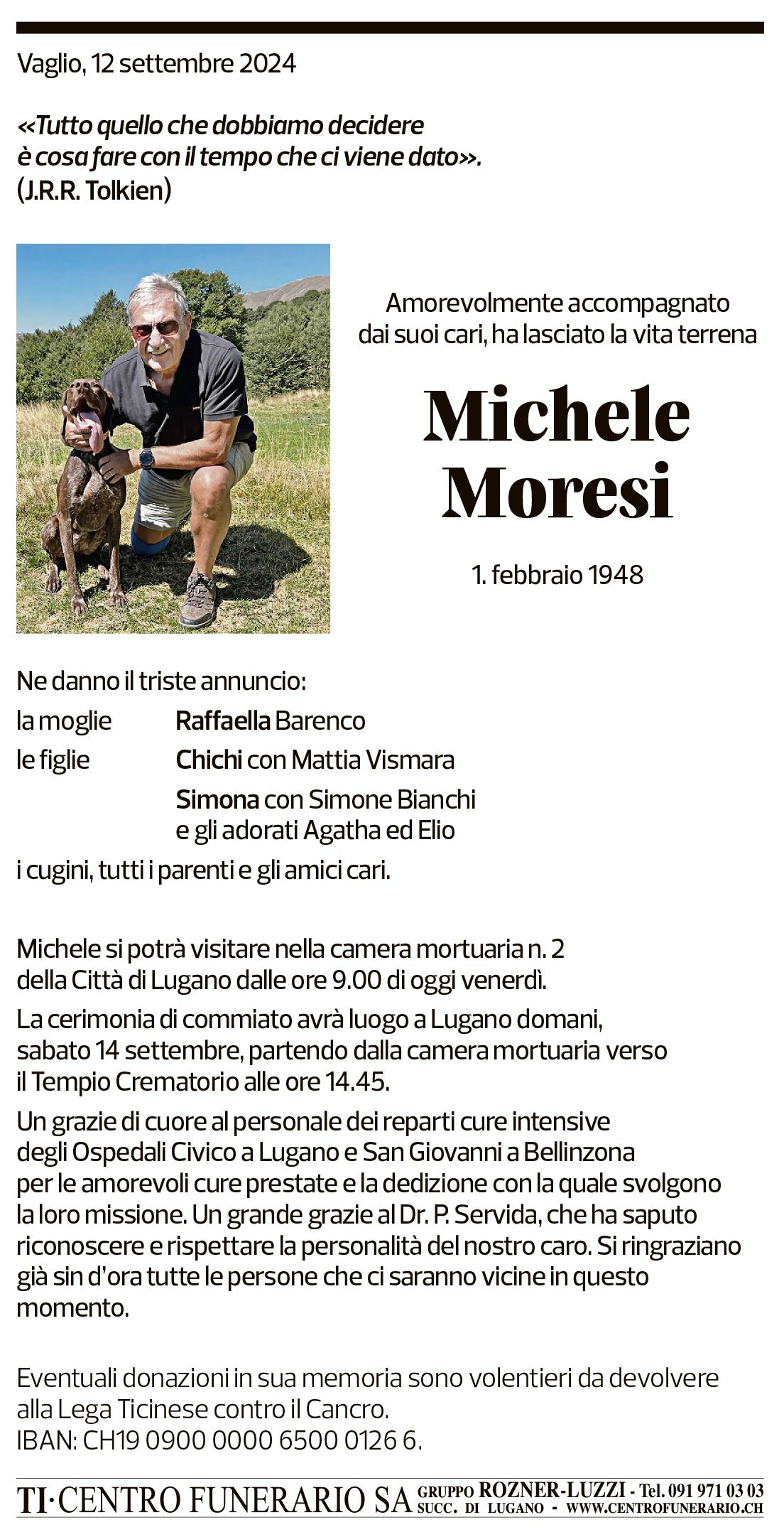 Annuncio funebre Michele Moresi