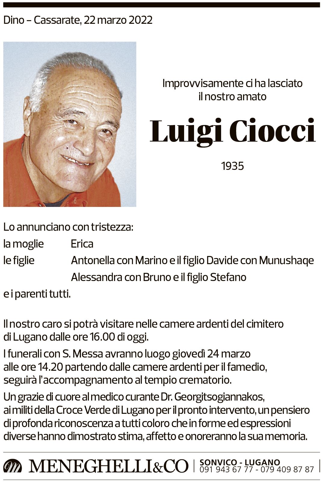 Annuncio funebre Luigi Ciocci