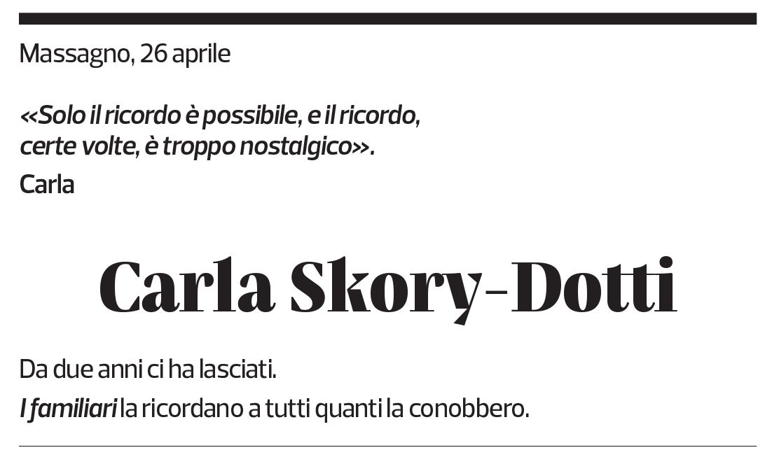 Annuncio funebre Carla Skory-dotti