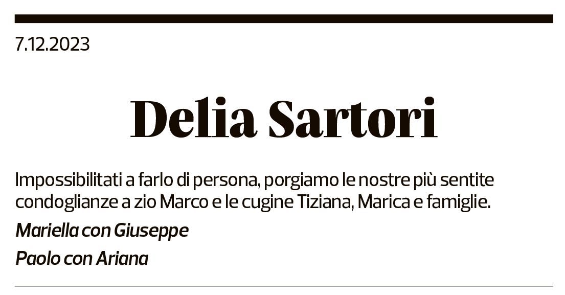 Annuncio funebre Delia Sartori