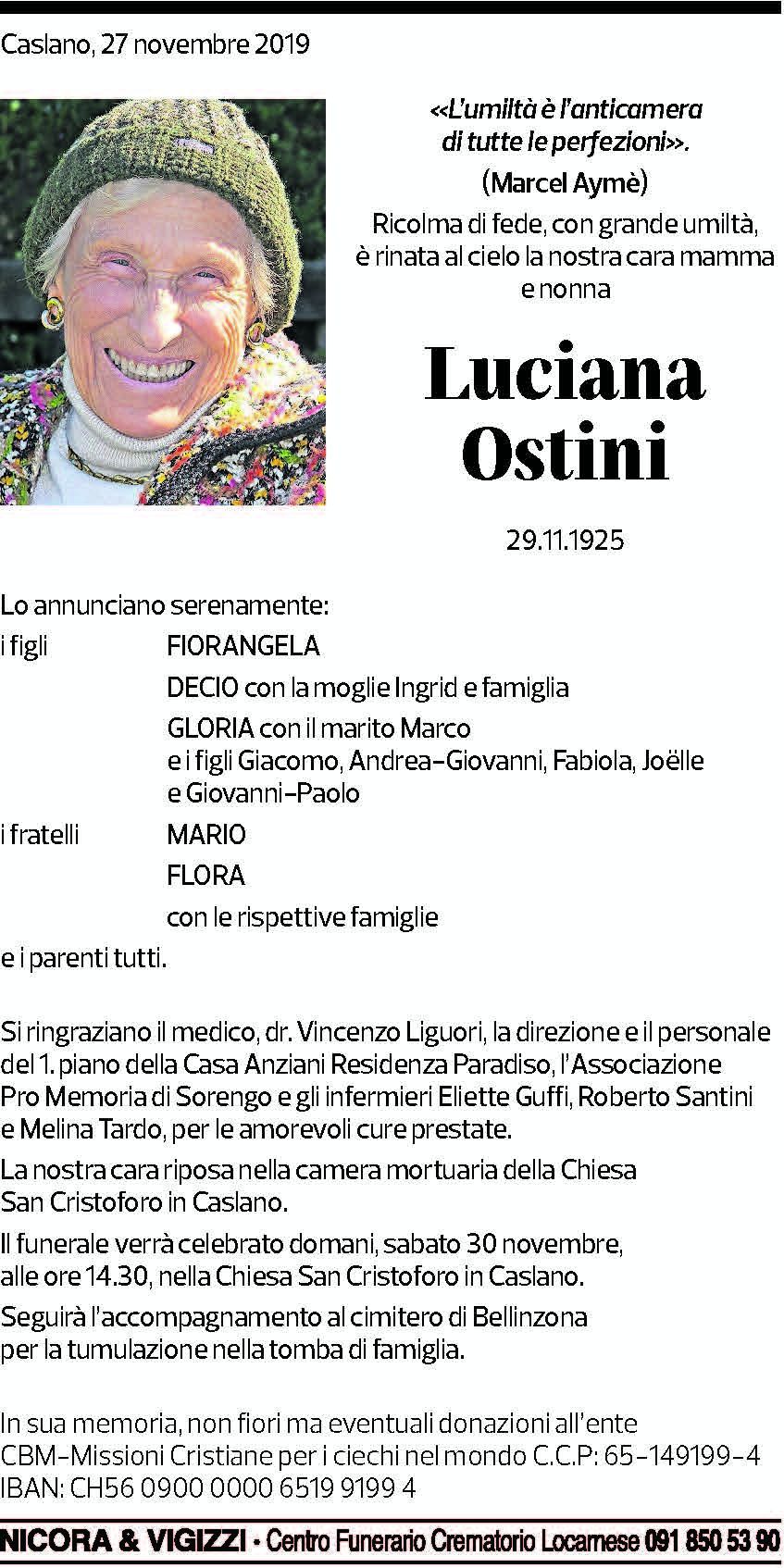Annuncio funebre Luciana Ostini