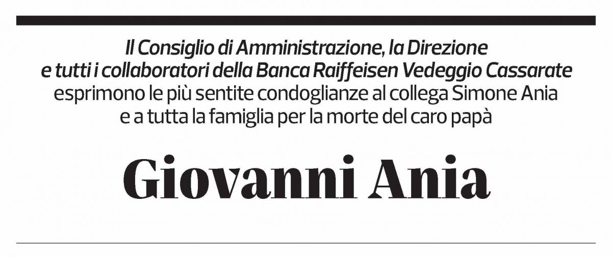 Annuncio funebre Giovanni Ania