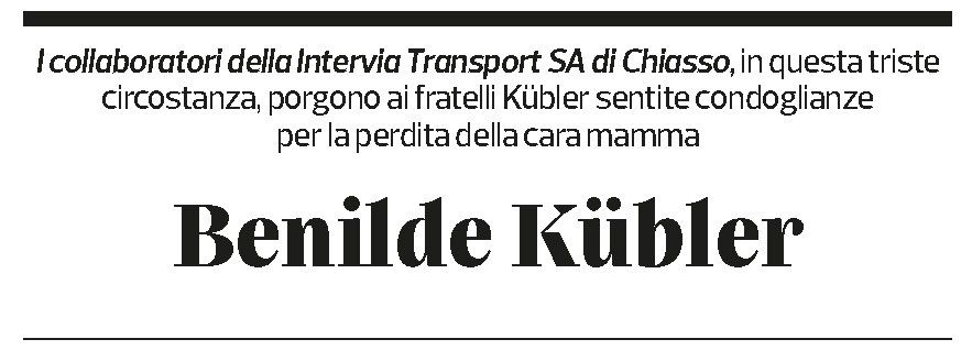Annuncio funebre Benilde Kübler