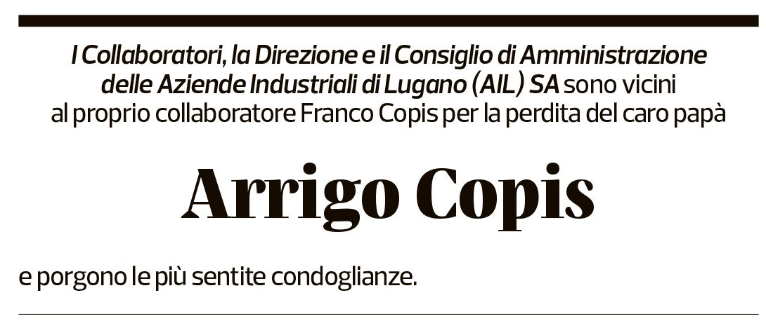 Annuncio funebre Arrigo Copis