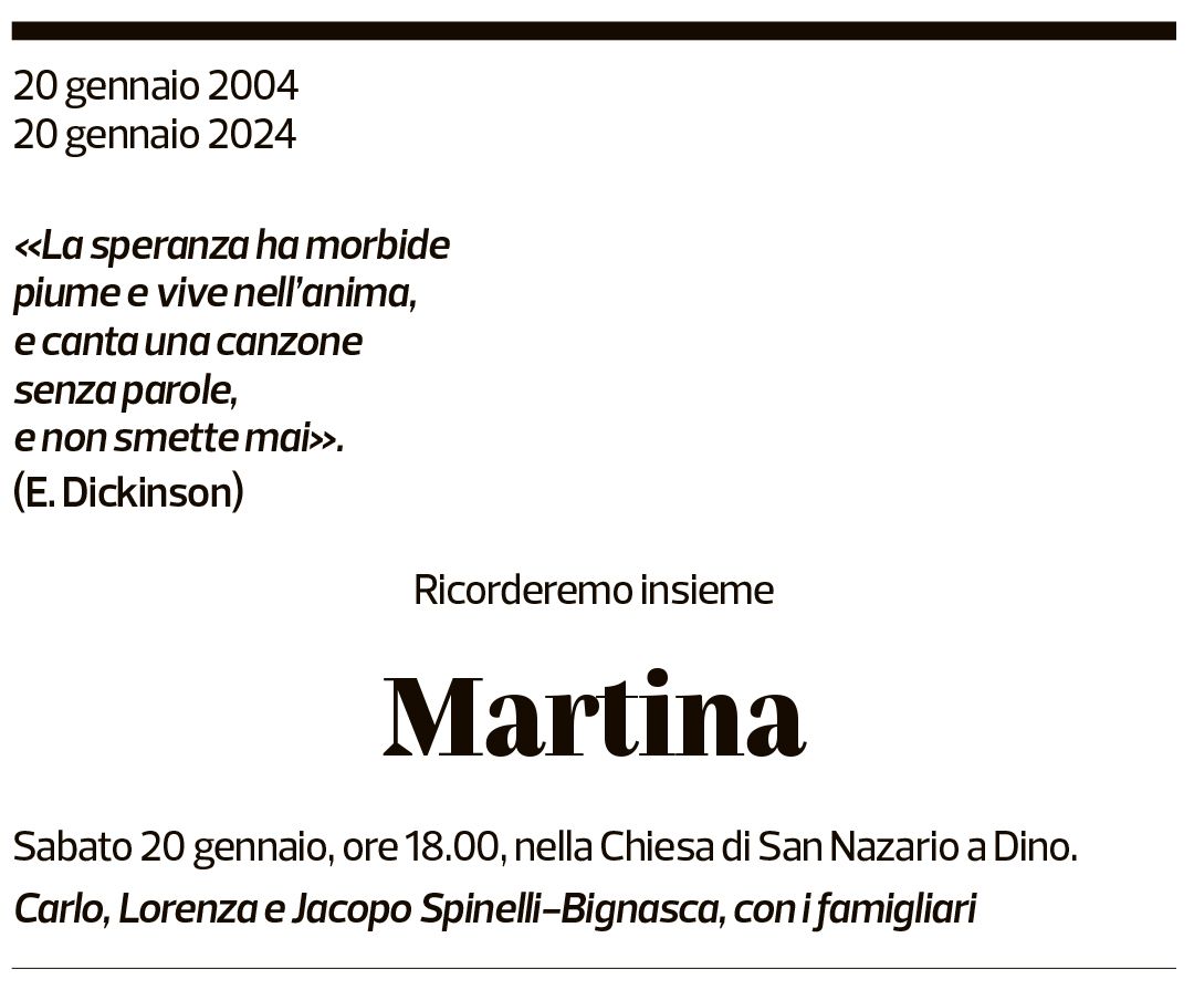 Annuncio funebre  Martina