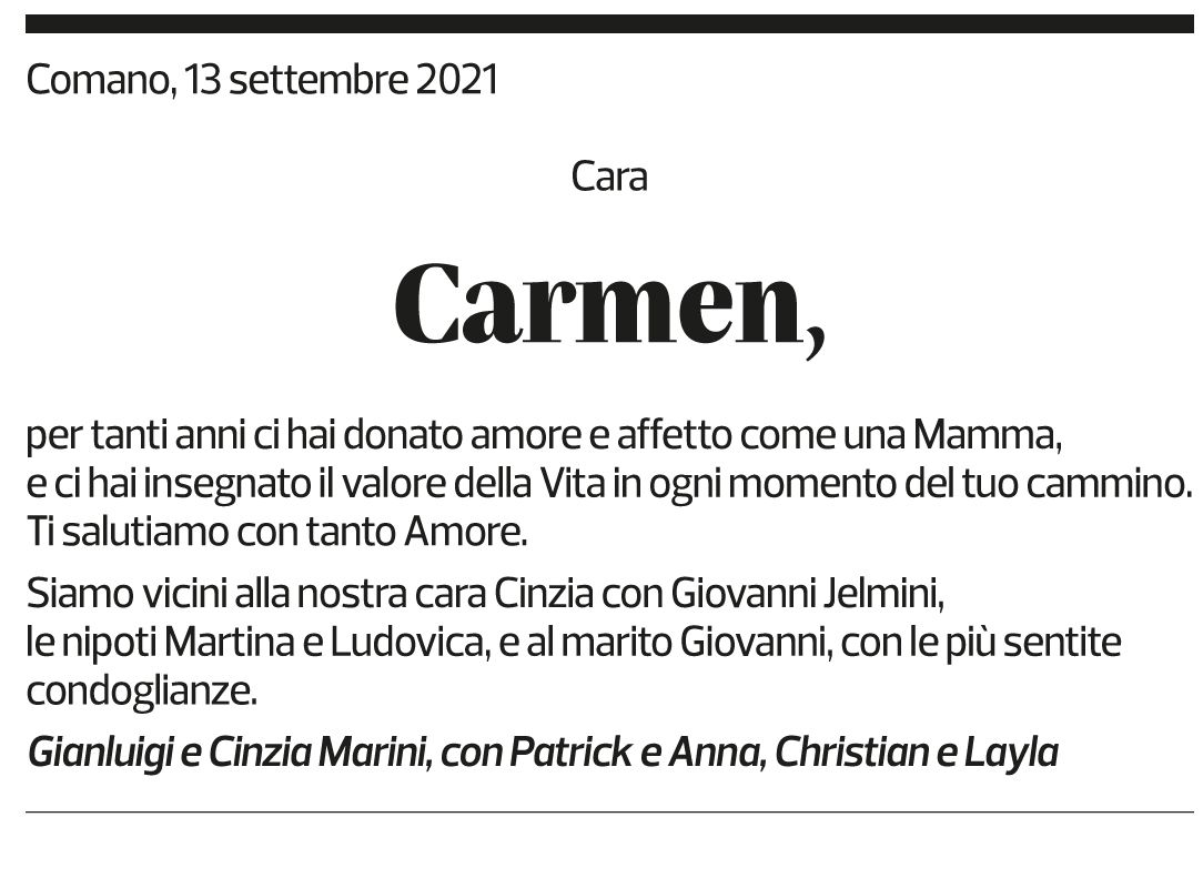 Annuncio funebre Carmen Ferraro