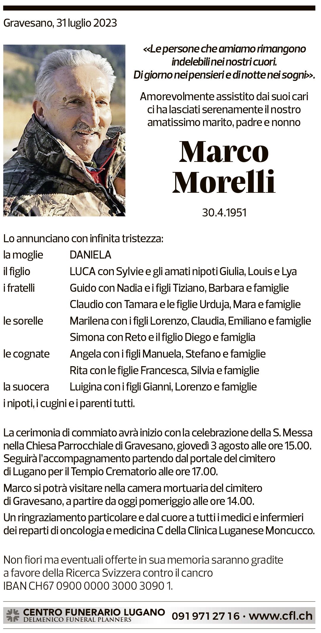 Annuncio funebre Marco Morelli