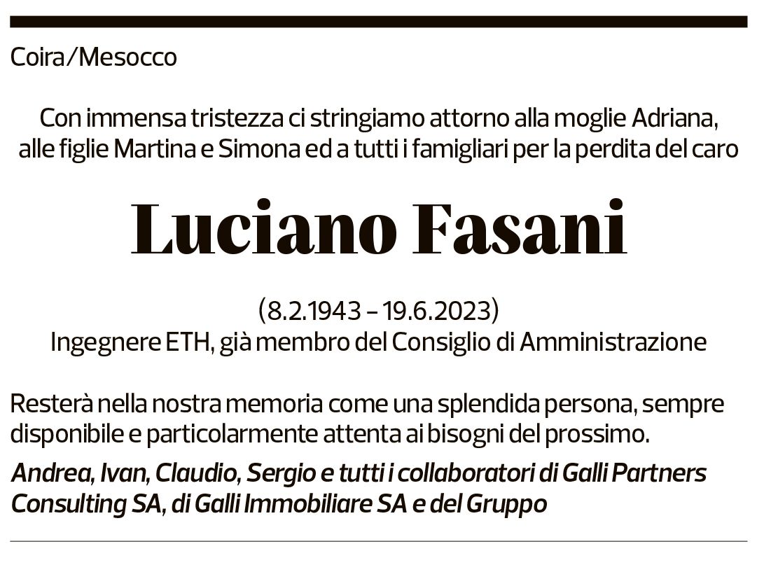 Annuncio funebre Luciano Fasani