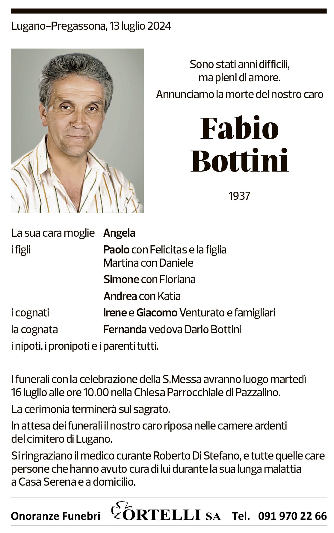 Annuncio funebre Fabio Bottini