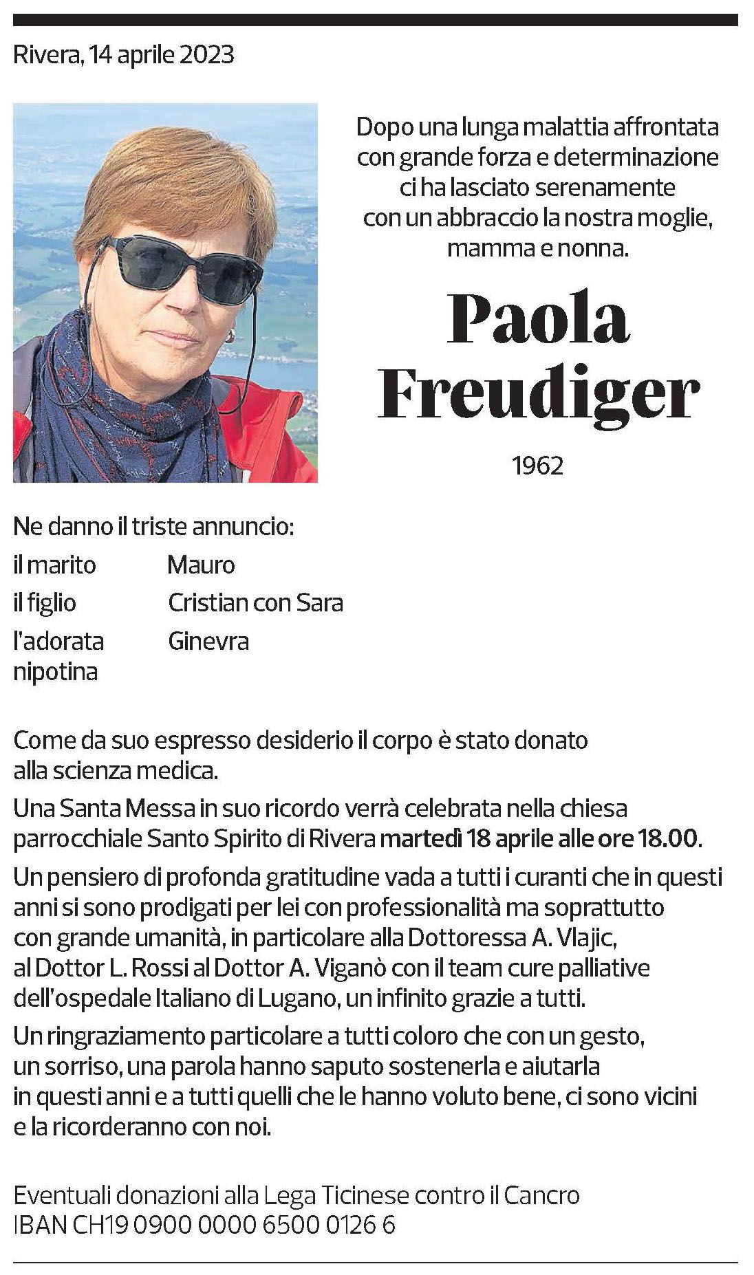 Annuncio funebre Paola Freudiger