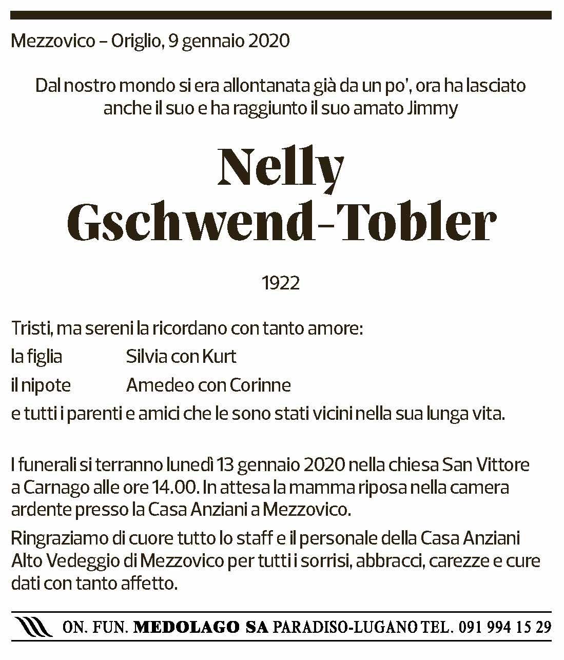 Annuncio funebre Nelly Gschwend-tobler
