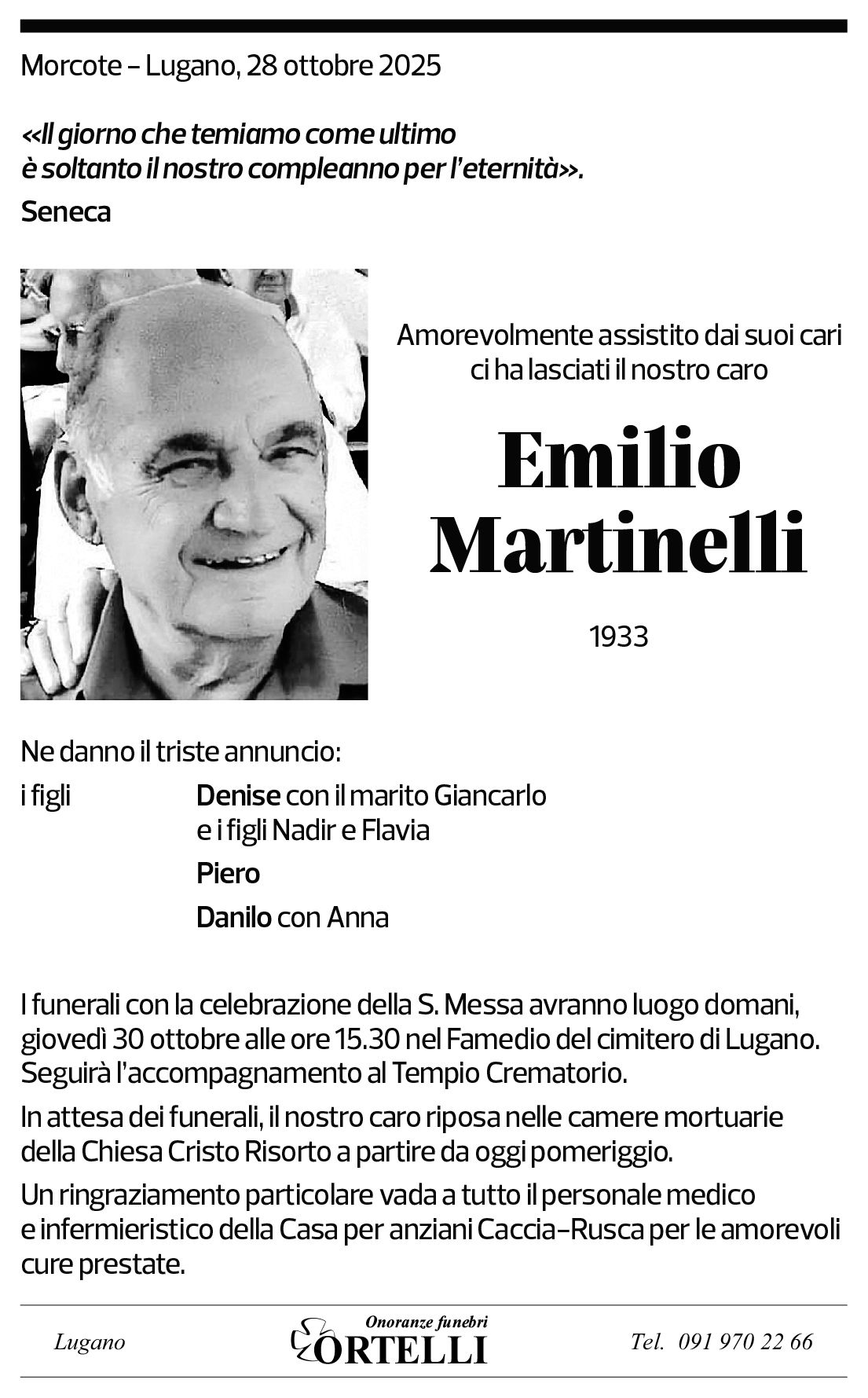Annuncio funebre Emilio Martinelli