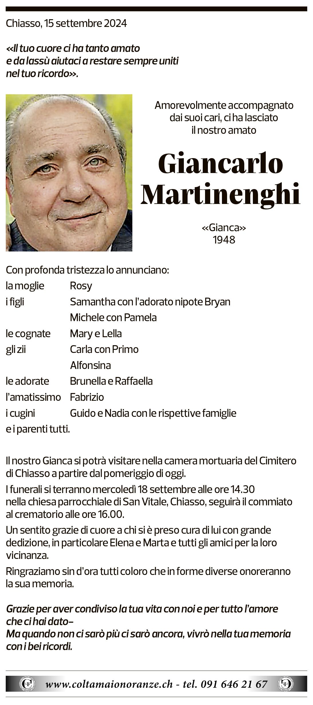 Annuncio funebre Giancarlo Martinenghi