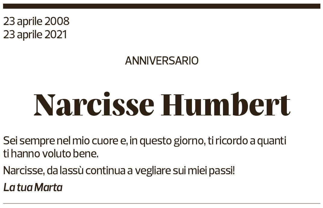 Annuncio funebre Narcisse Humbert