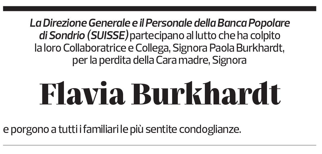 Annuncio funebre Flavia Burkhard