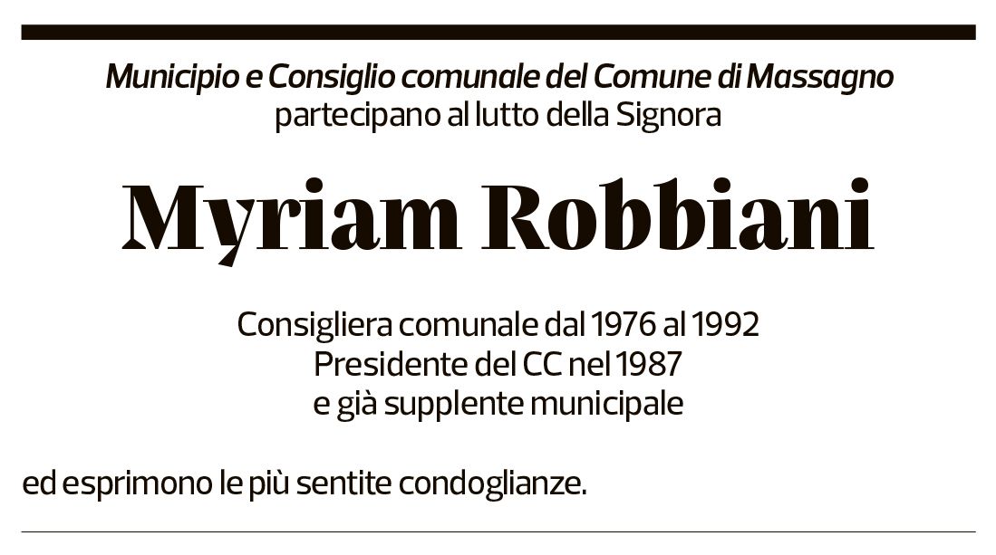 Annuncio funebre Myriam Robbiani