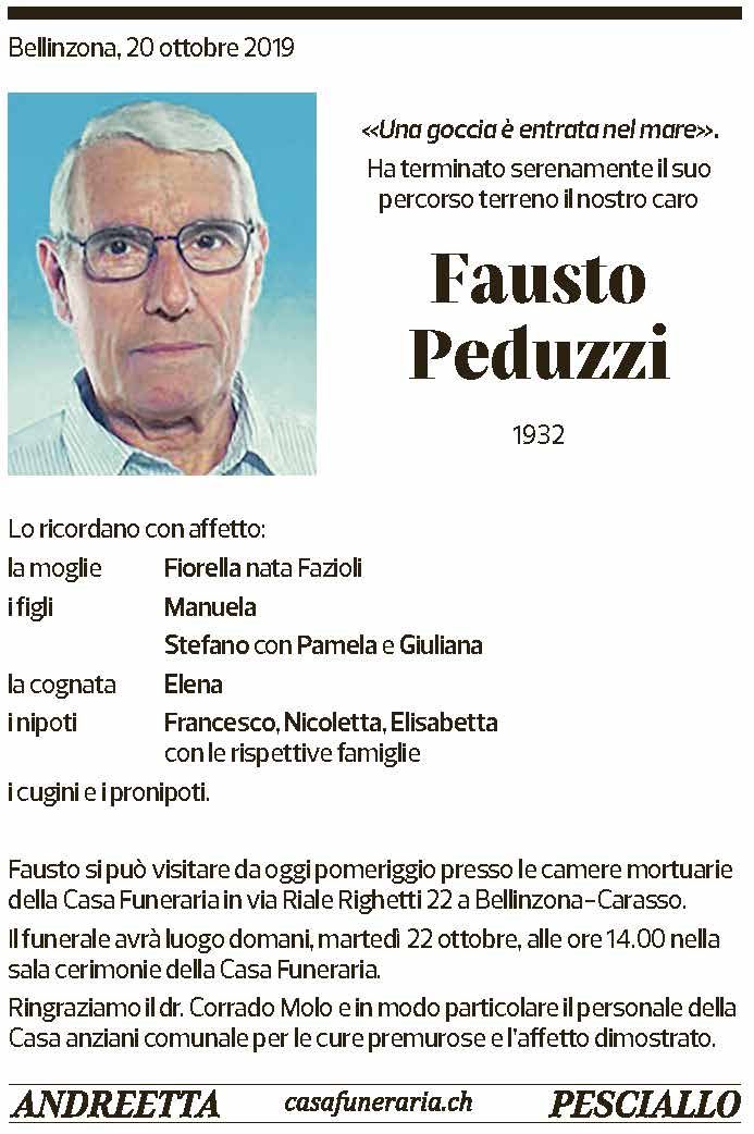 Annuncio funebre Fausto Peduzzi