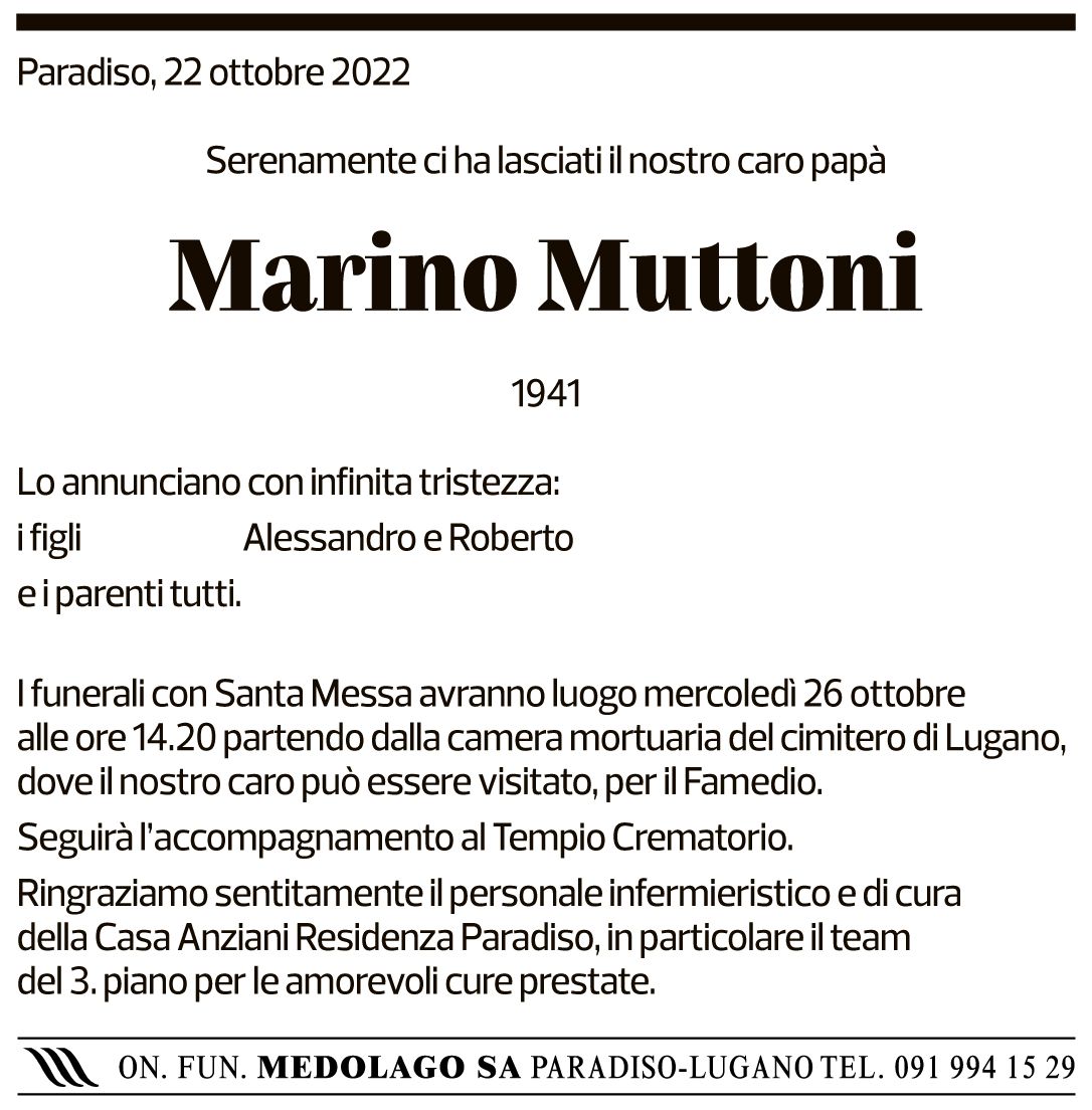 Annuncio funebre Marino Muttoni