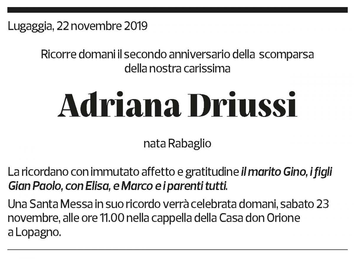 Annuncio funebre Adriana Driussi