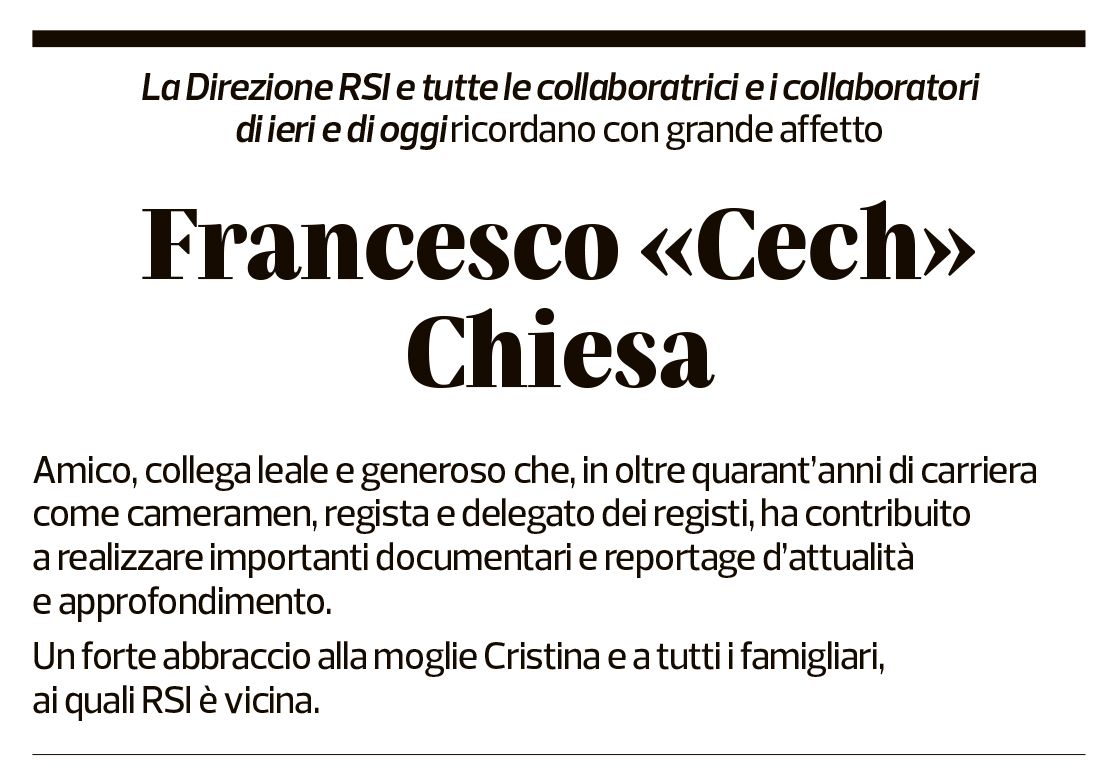 Annuncio funebre Francesco Chiesa