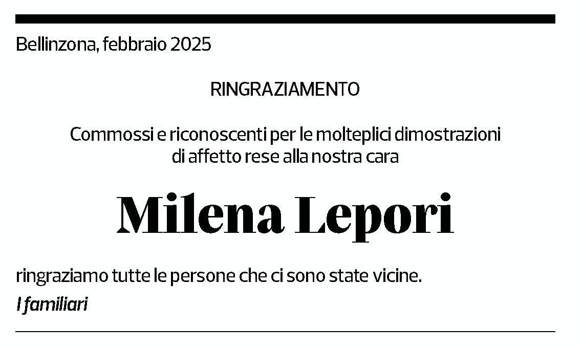 Annuncio funebre Milena Lepori