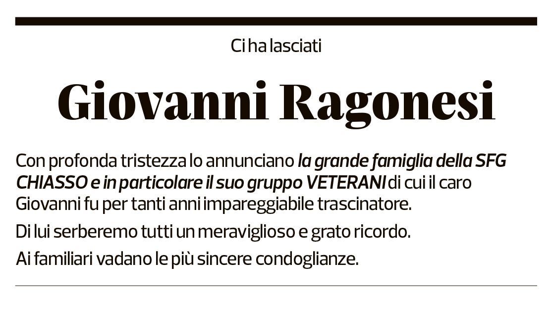 Annuncio funebre Giovanni Ragonesi