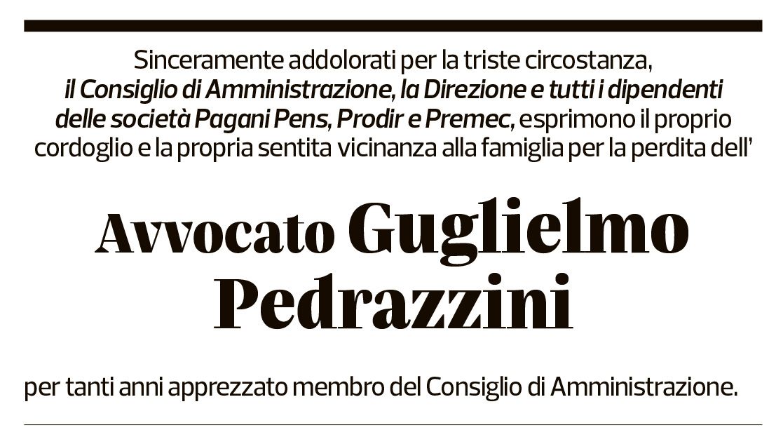 Annuncio funebre Guglielmo Pedrazzini