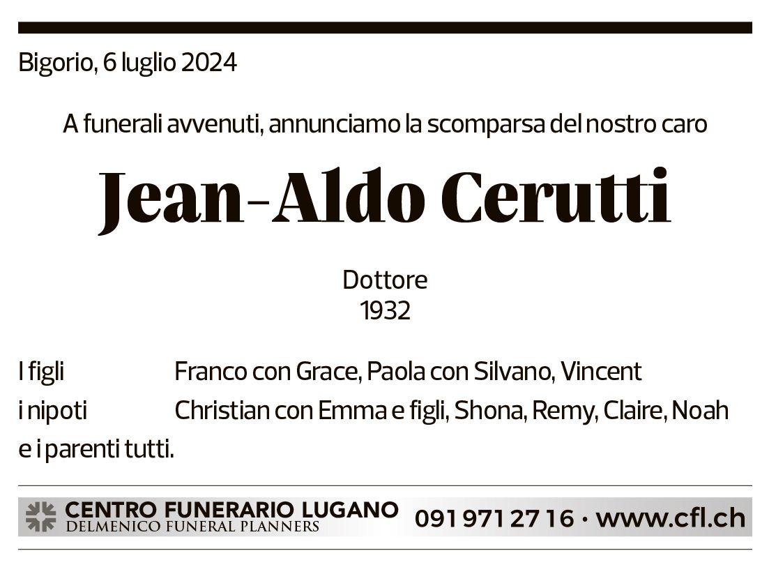 Annuncio funebre Jean-aldo Cerutti