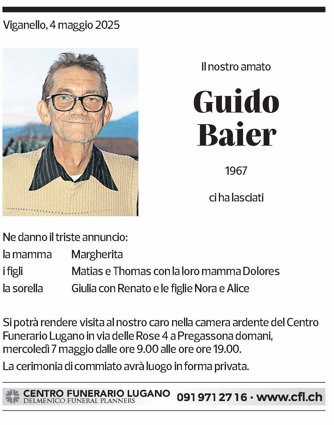 Annuncio funebre Guido Baier