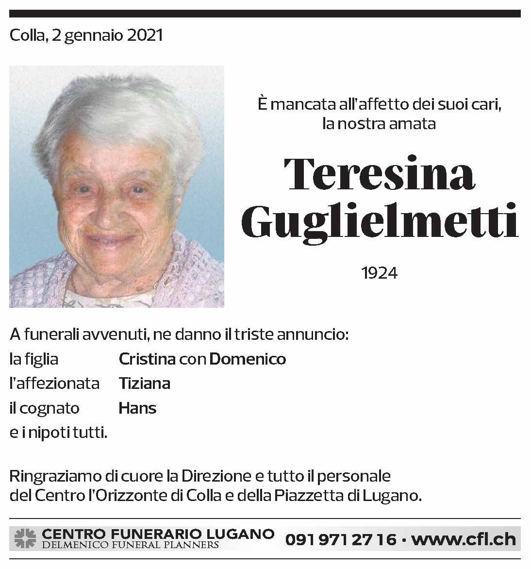Annuncio funebre Teresina Guglielmetti