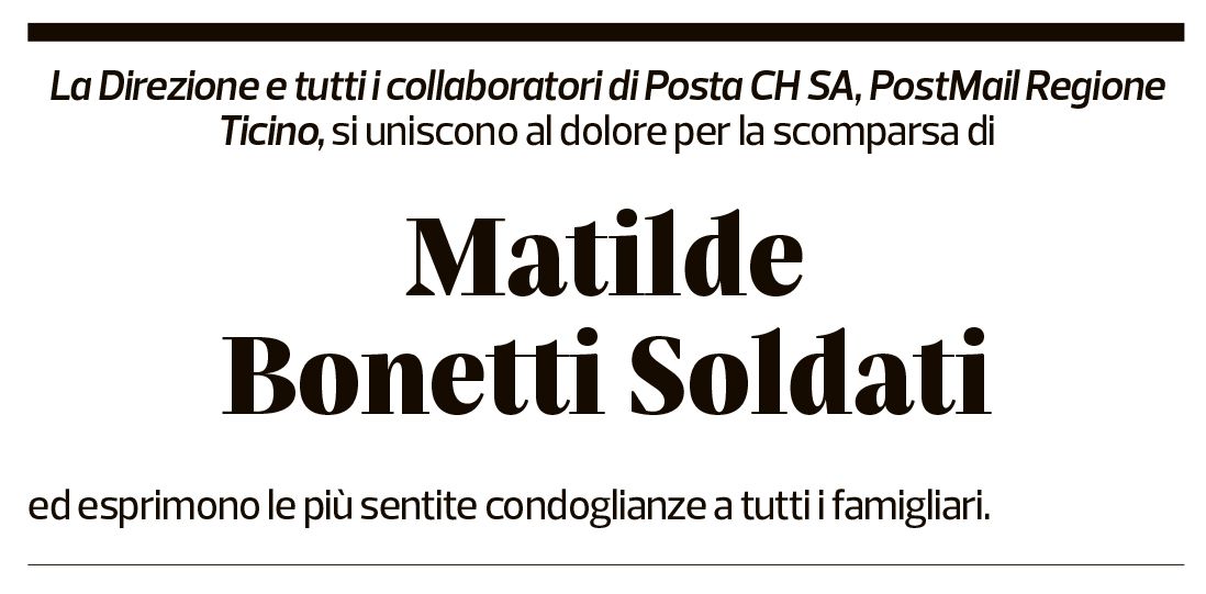Annuncio funebre Matilde Bonetti Soldati