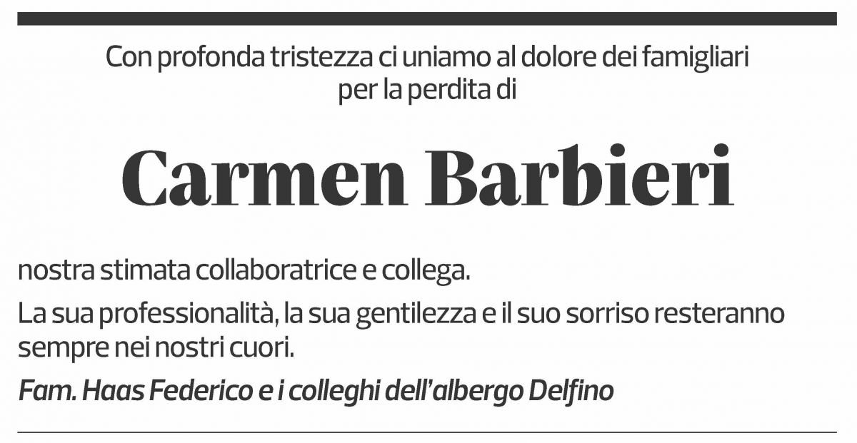 Annuncio funebre Carmen Barbieri